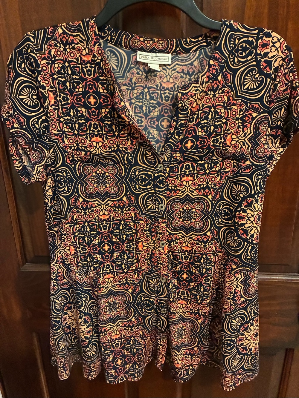 Dana Buchman Black, Rust & Cream Geometric Short Sleeve Tunic